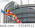 European Parliament building with flags 33540512
