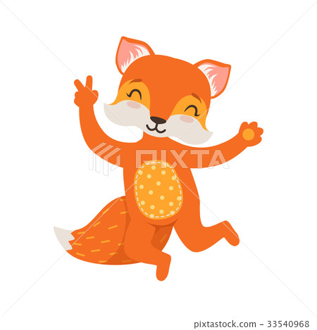 Cute orange fox character dancing, funny cartoon 33540968