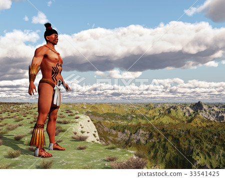 Aztec warrior in front of a landscape Aztec warrior in front of a landscape 33541425