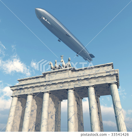 Airship over the Brandenburg Gate in Berlin 33541426