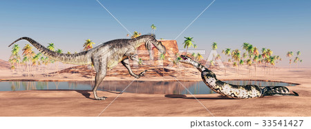 Megalosaurus and Titanoboa attacking each other 33541427