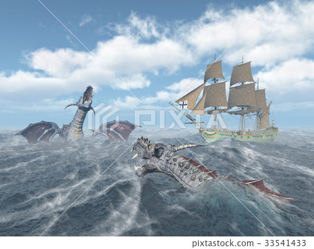 Sea monsters and sailing ship Sea monsters and sailing ship 33541433