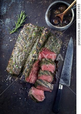 Saddle of Venison on old Metal Sheet 33541693