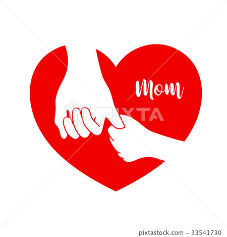 Child hold mom's hand in red heart shape. 33541730
