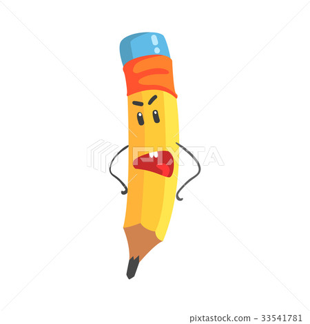 Cute annoyed cartoon yellow pencil character with Cute annoyed cartoon yellow pencil character with 33541781