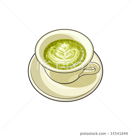 vector sketch cup of whipped green mathca tea 33541849