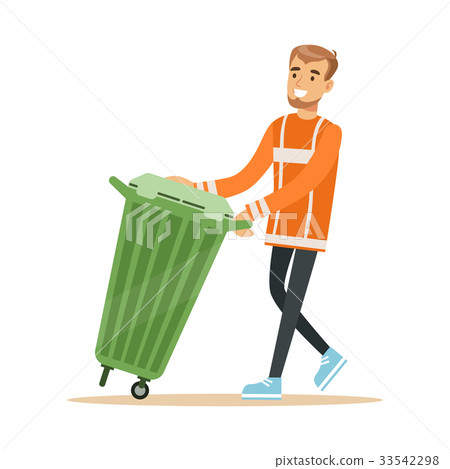 Smiling street cleaner man in a orange uniform Smiling street cleaner man in a orange uniform 33542298