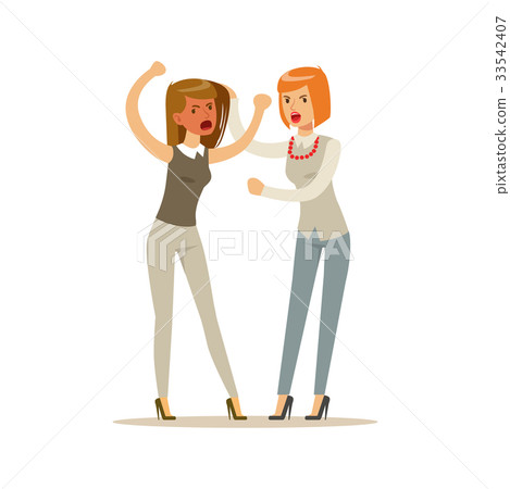 Two young businesswomen characters fighting and Two young businesswomen characters fighting and 33542407