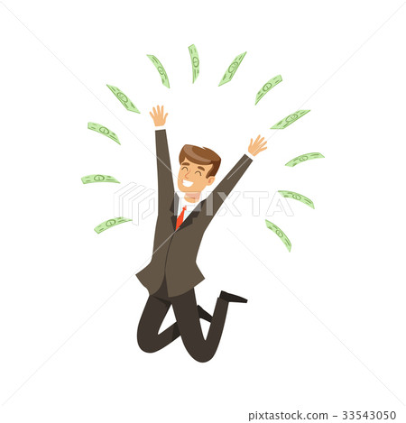 Happy rich successful businessman character having 33543050