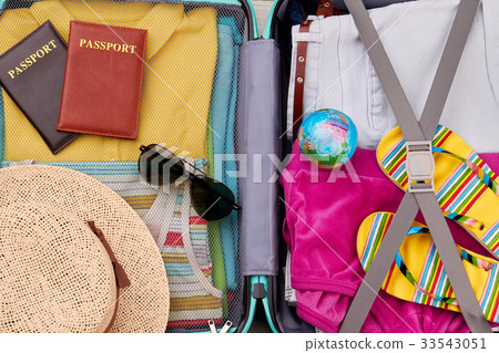 Close up of packed suitcase. Close up of packed suitcase. 33543051