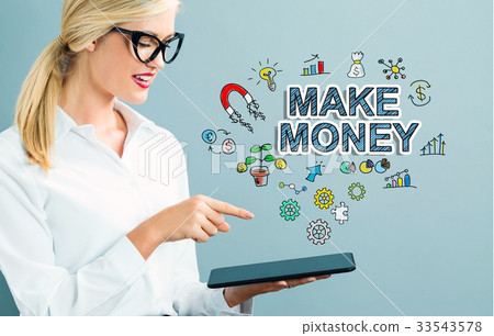 Make Money text with business woman Make Money text with business woman 33543578