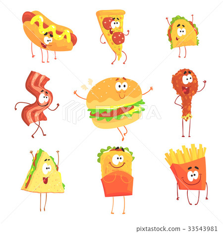 Funny fast food, set for label design. Cartoon 33543981
