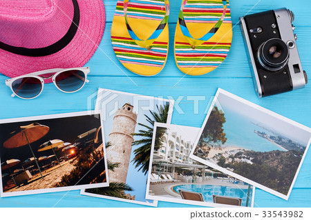 Close up of beach accessories. 33543982