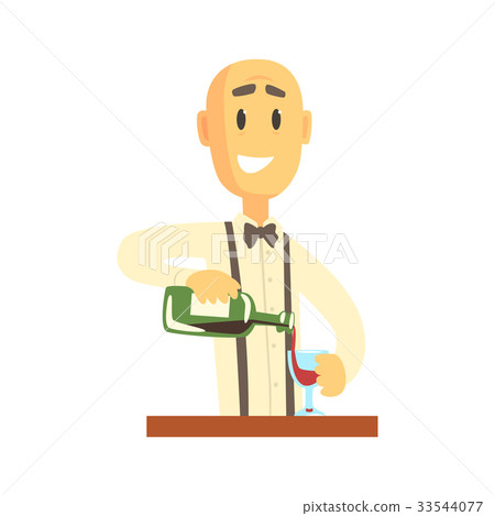 Elegant bartender man character standing at the 33544077