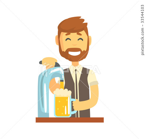 Smiling bearded bartender man character standing 33544103