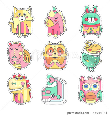 Cute colorful cloth patches with animals and birds 33544181