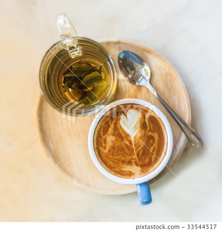 Top view cup of coffee and tea Top view cup of coffee and tea 33544517