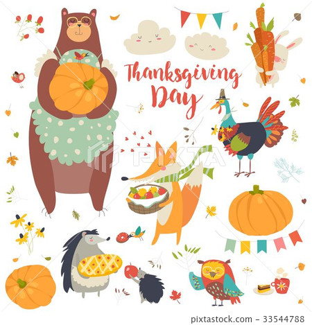 Thanksgiving set with cute forest animals Thanksgiving set with cute forest animals 33544788