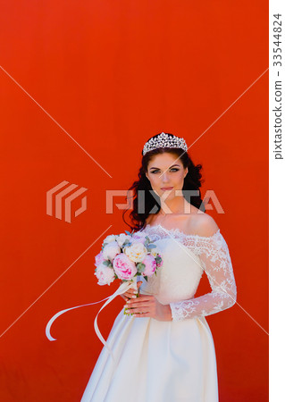 Bride portrait at the red background Bride portrait at the red background 33544824