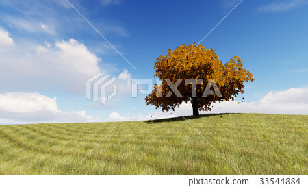 Autumn sing tree 3D render 33544884