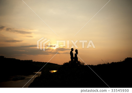 Couple lover holiday happy silhouette sky sunset 33545930