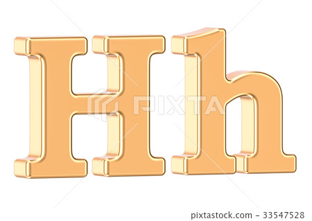 English golden letter H with serifs, 3D rendering English golden letter H with serifs, 3D rendering 33547528