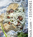 Shish kebab with onion and pita bread 33549081