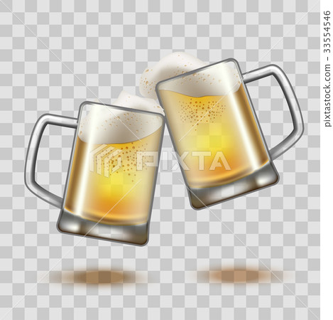 Realistic Detailed Full Beer Glass Mugs on a Realistic Detailed Full Beer Glass Mugs on a 33554546