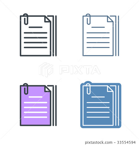 The document pile with paperclip. Vector icon set. 33554594