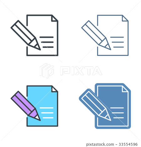The document with pen. Vector outline icon set. The document with pen. Vector outline icon set. 33554596