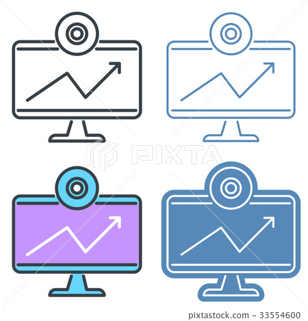 Desktop monitor with webcam vector outline icons Desktop monitor with webcam vector outline icons 33554600