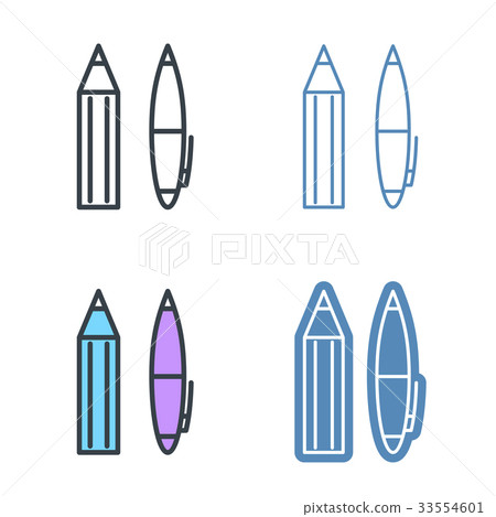Pen and pencil vector outline icon set. 33554601