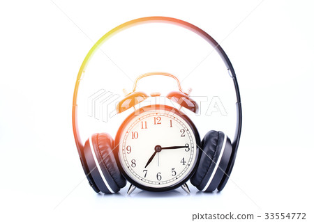 Black retro alarm clock with headphone 33554772