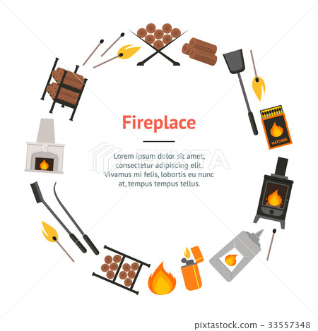 Cartoon Fireplace Banner Card Circle . Vector Cartoon Fireplace Banner Card Circle . Vector 33557348