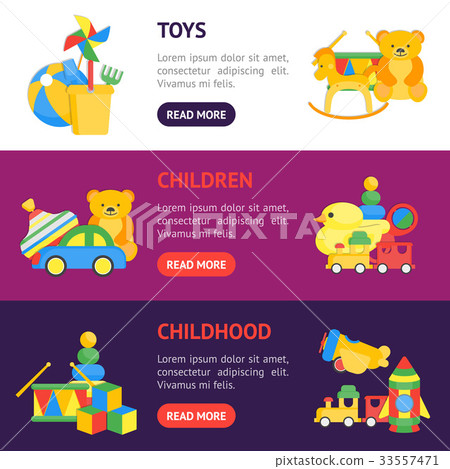 Child Toys Banner Horizontal Set. Vector 33557471