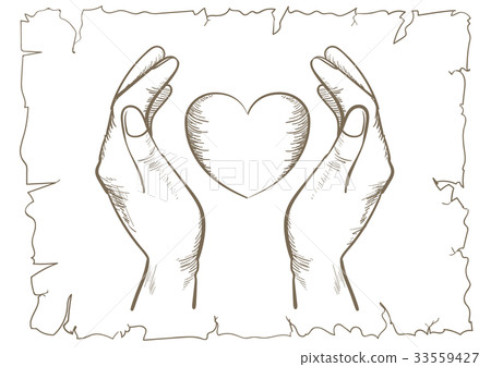 Hand wrapping retro linear art heart 33559427