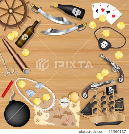 pirate object on a wood board background 33560187