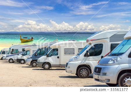 Close up motorhomes parked in a row  33561377