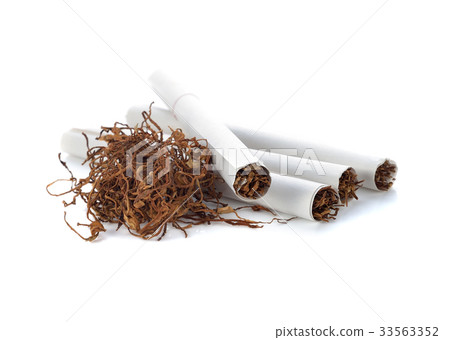 Tobacco pile and cigarette on white background 33563352