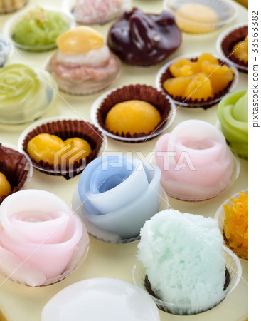Thai desserts colorful variations.Thai sweets 33563382
