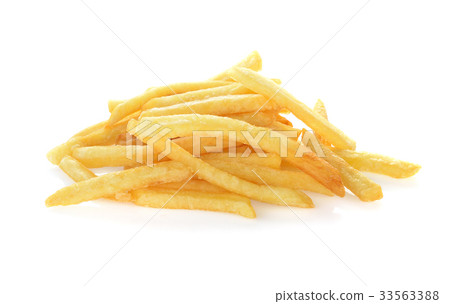 pile of appetizing french fries on a white 33563388