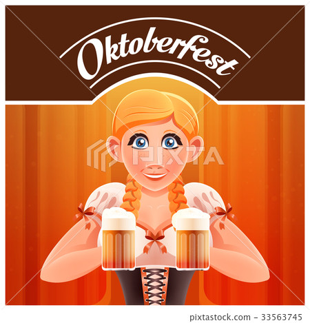 Octoberfest with woman and beer banner 33563745