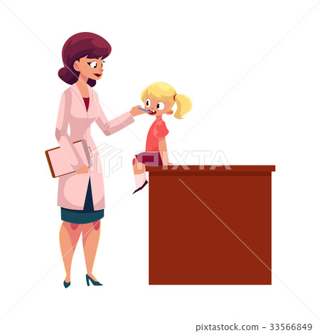 Doctor, pediatrician checking girl throat Doctor, pediatrician checking girl throat 33566849