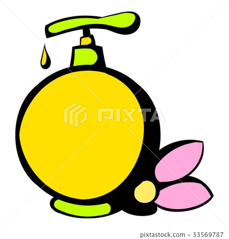 Yellow plastic bottle with liquid soap icon Yellow plastic bottle with liquid soap icon 33569787