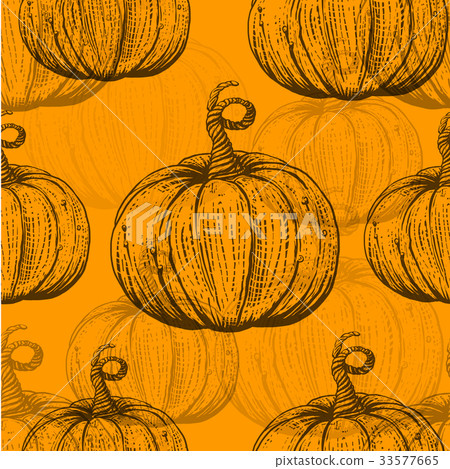 Yellow pattern with sketch pumpkins 33577665