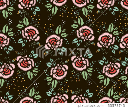 Embroidery Stitches With Roses, Meadow Flowers 33578743