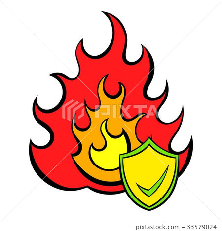 Fire and shield with tick icon cartoon 33579024