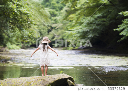 Girls playing on mountain streams Girls playing on mountain streams 33579829
