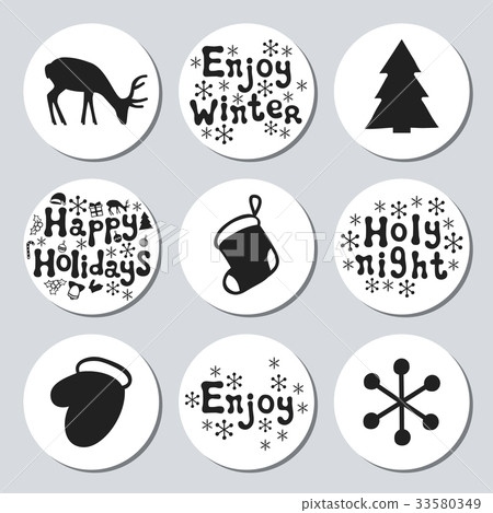Christmas New Year gift round stickers. Labels 33580349