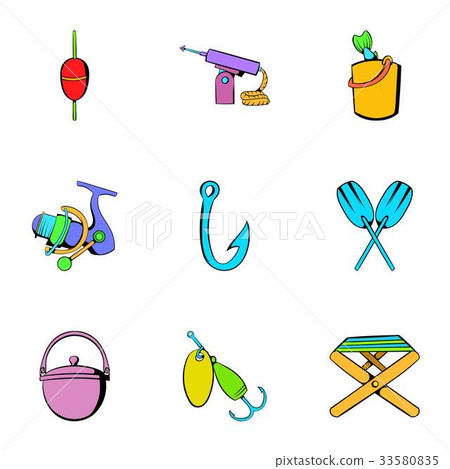 Fisherman icons set, cartoon style Fisherman icons set, cartoon style 33580835
